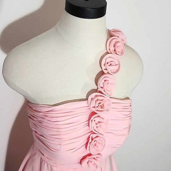 Dress Rosette Strap Detail Semi Formal One-Shoulder Dress Pink Size XS - Picture 10 of 13